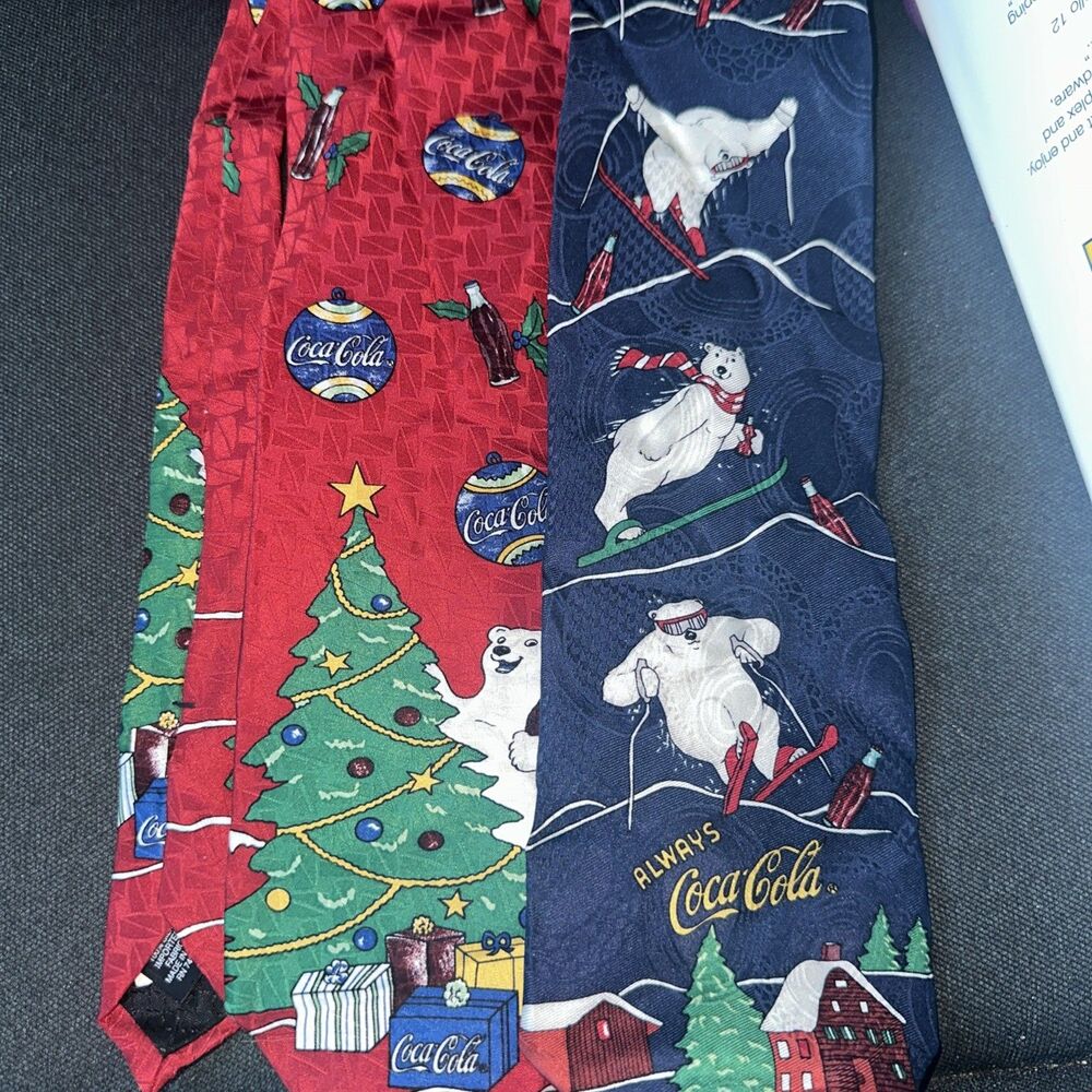 2 Coca Cola Winter Sking Christmas Polar Bear Coca Cola Silk Mens Ties